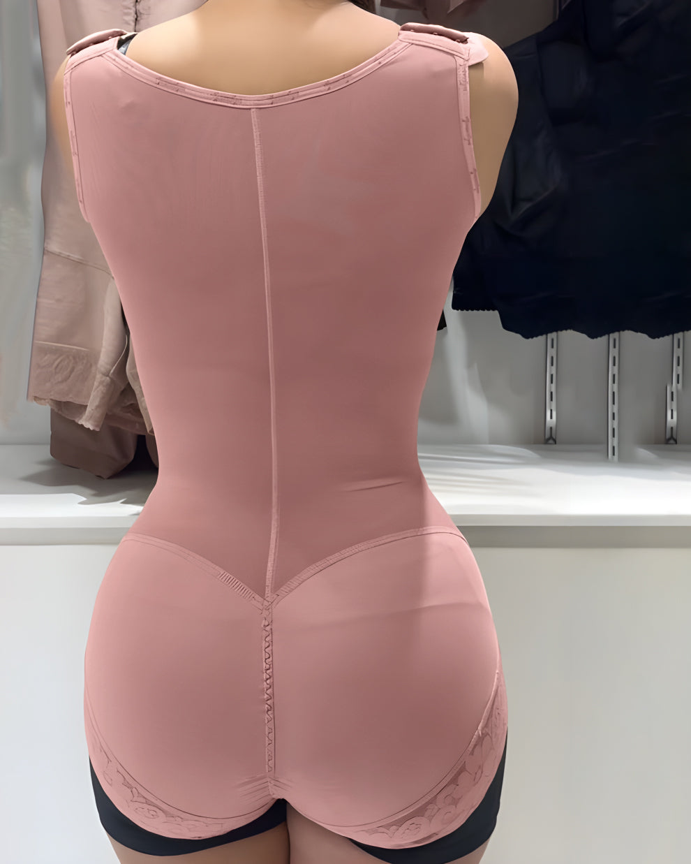 Short One-Piece Eye N Hook Shapewear With Wide Straps Tummy Control Fajas Butt-Lifting Slimming Bodysuit